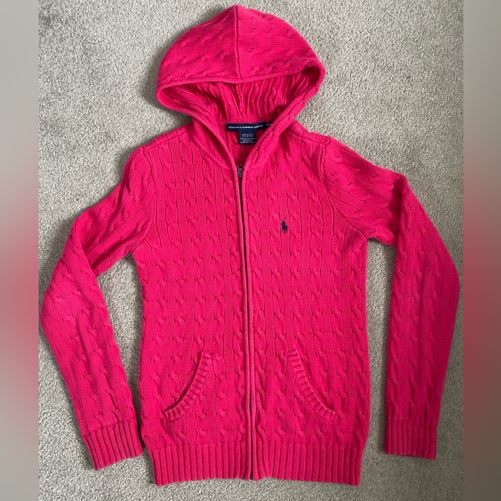 Ralph Lauren Sport Hot Pink Y2K Cable-Knit Zip Hoodie